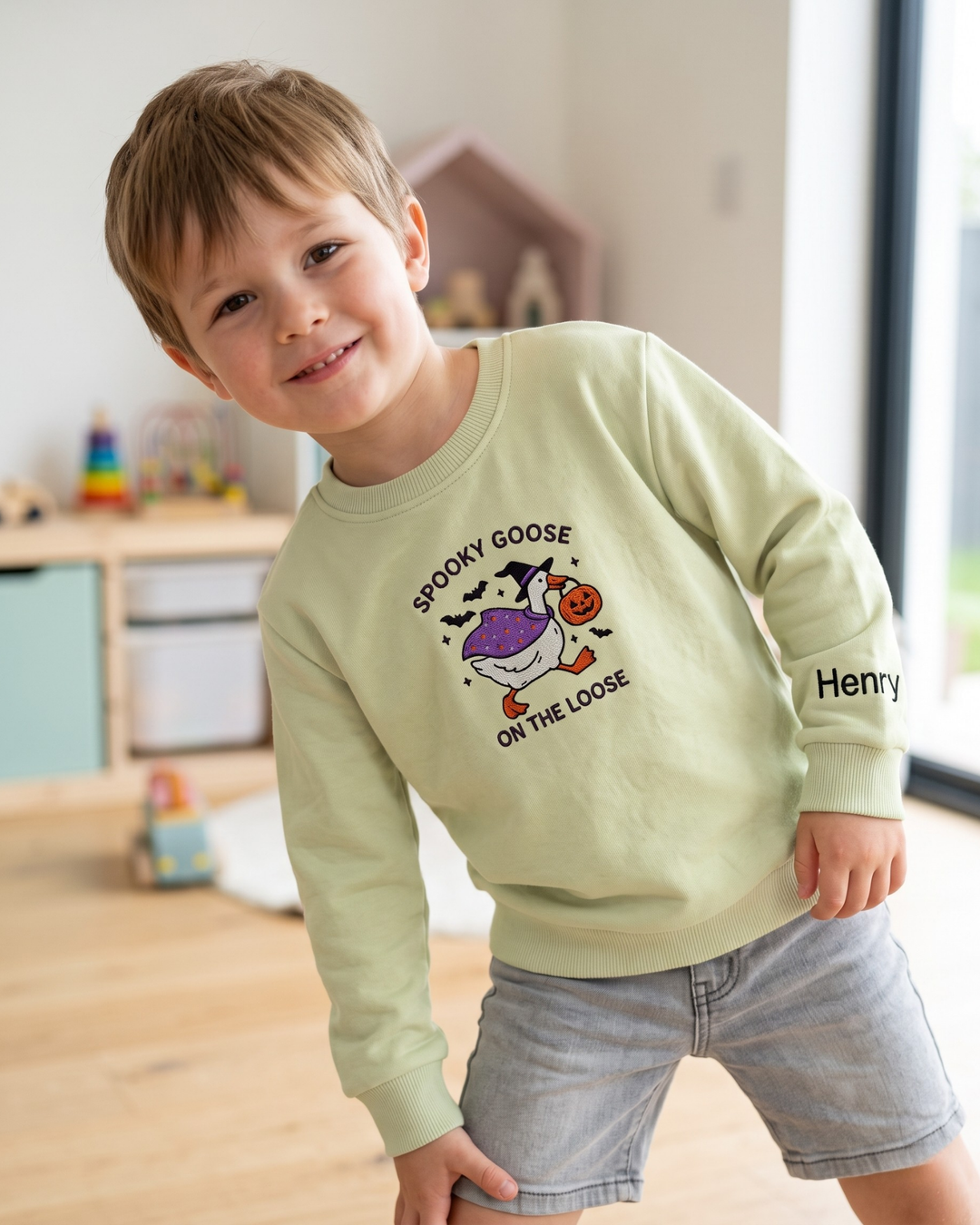 Spooky Goose Embroidered Bamboo Crewneck Sweatshirt