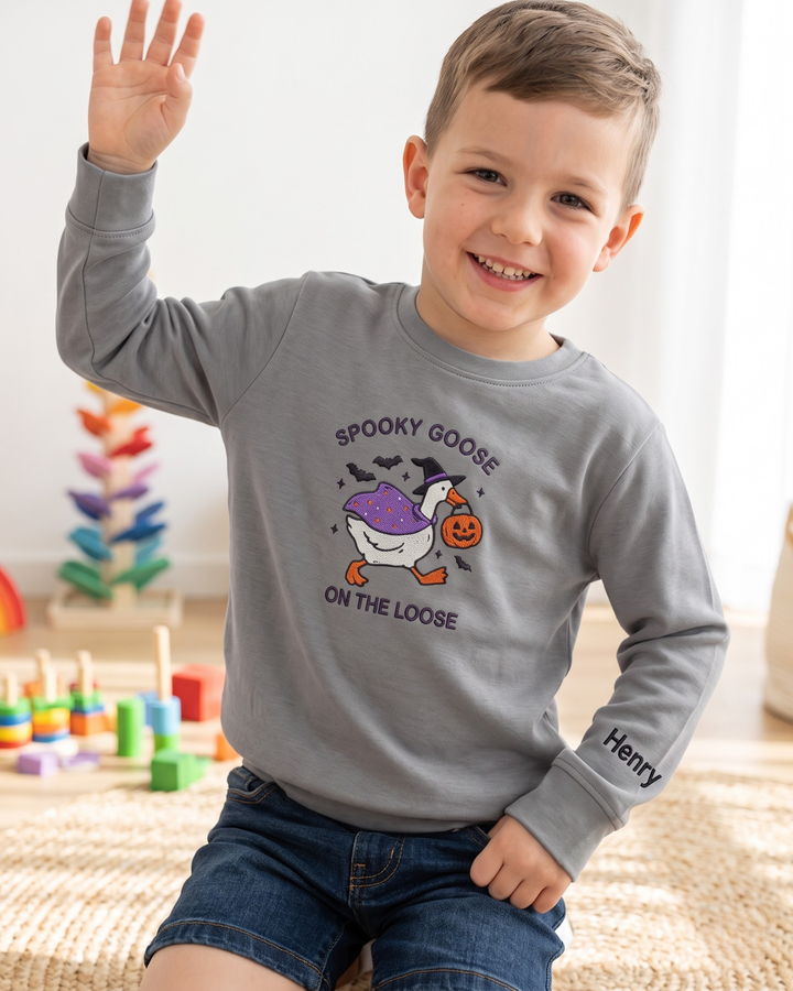 Spooky Goose Embroidered Bamboo Crewneck Sweatshirt