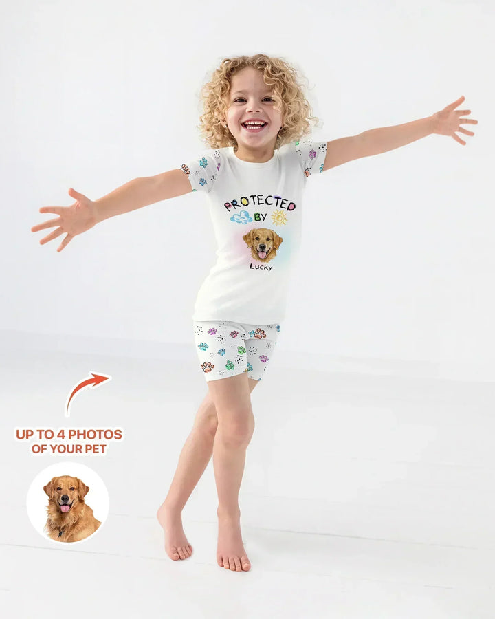 Custom Photo Crayon "Protected By" Bamboo Two Piece Short Sleeve Shorts Pajama Set