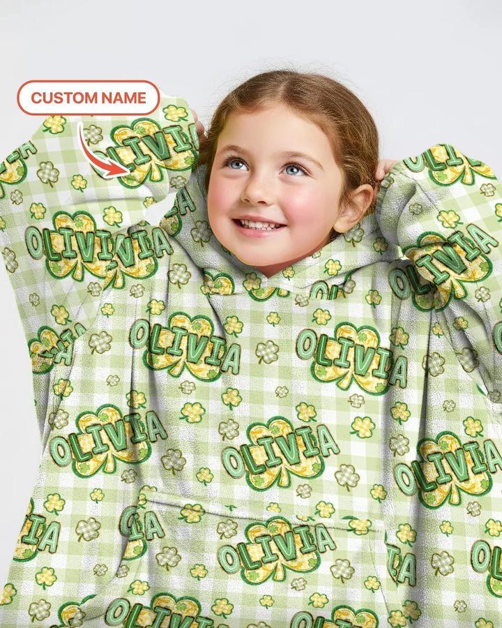 Lucky Shamrock Custom Name Bamboo Blanket Hoodie
