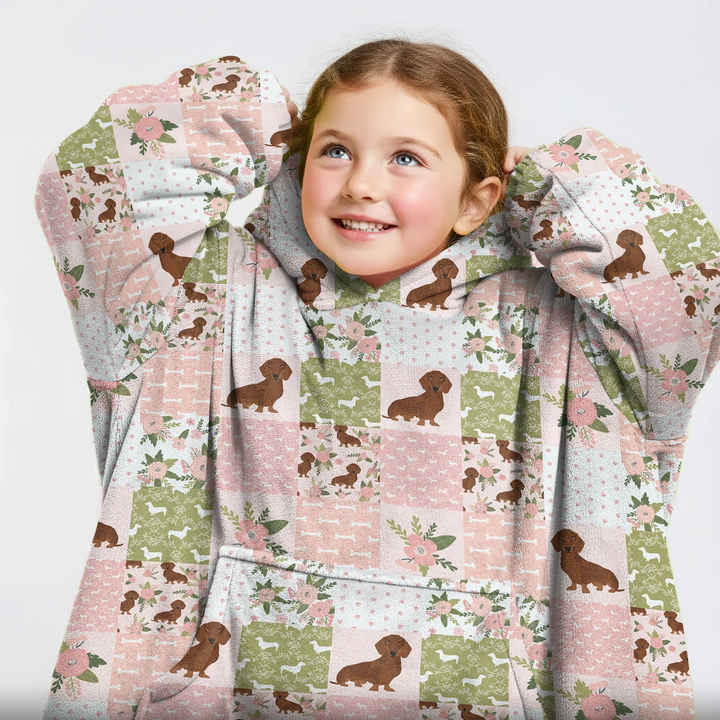 Floral Dachshund Grace Bamboo Blanket Hoodie