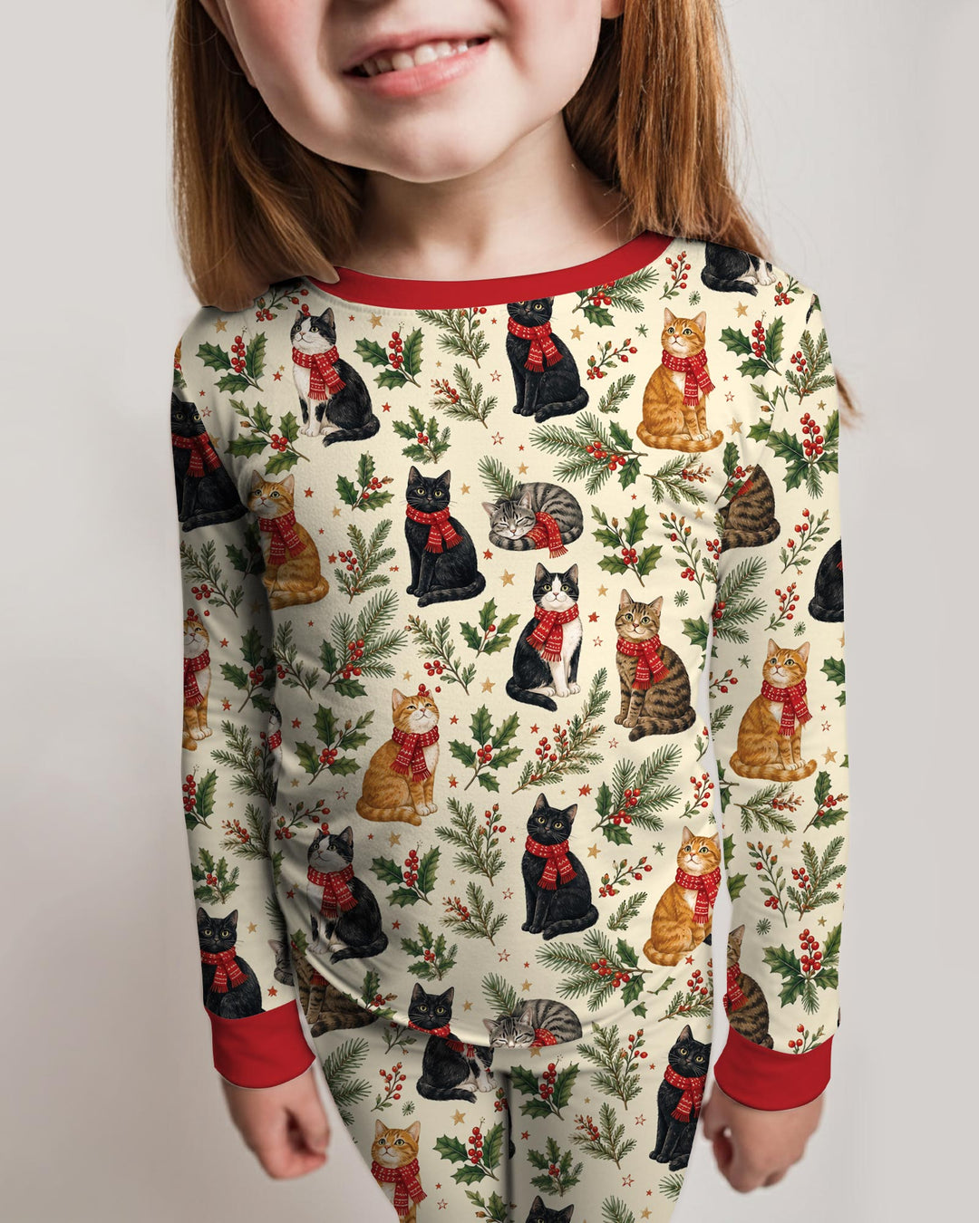 Christmas Cat Carolers Bamboo Two Piece Long Sleeve Pajama Set