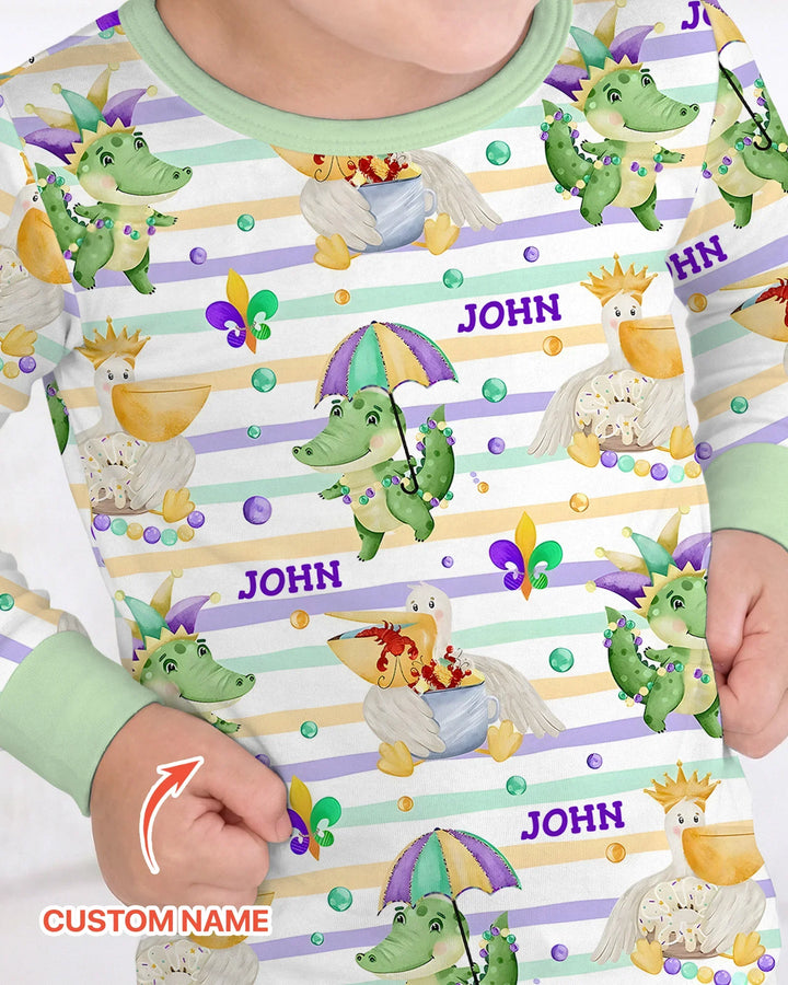 Happy Mardi Gras Adventure Family Matching Bamboo Two Piece Long Sleeve Pajama Set