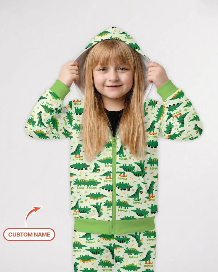 St. Patrick's Day Dinosaurs Custom Bamboo Zip Hoodie