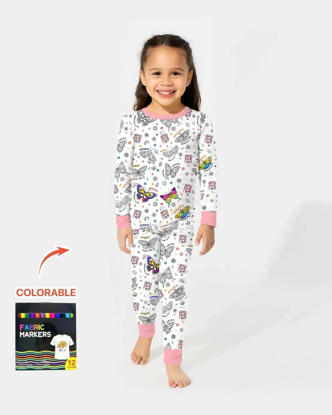 Colorable God Says I Am Butterfly Bamboo Two Piece Long Sleeve Pajama Set