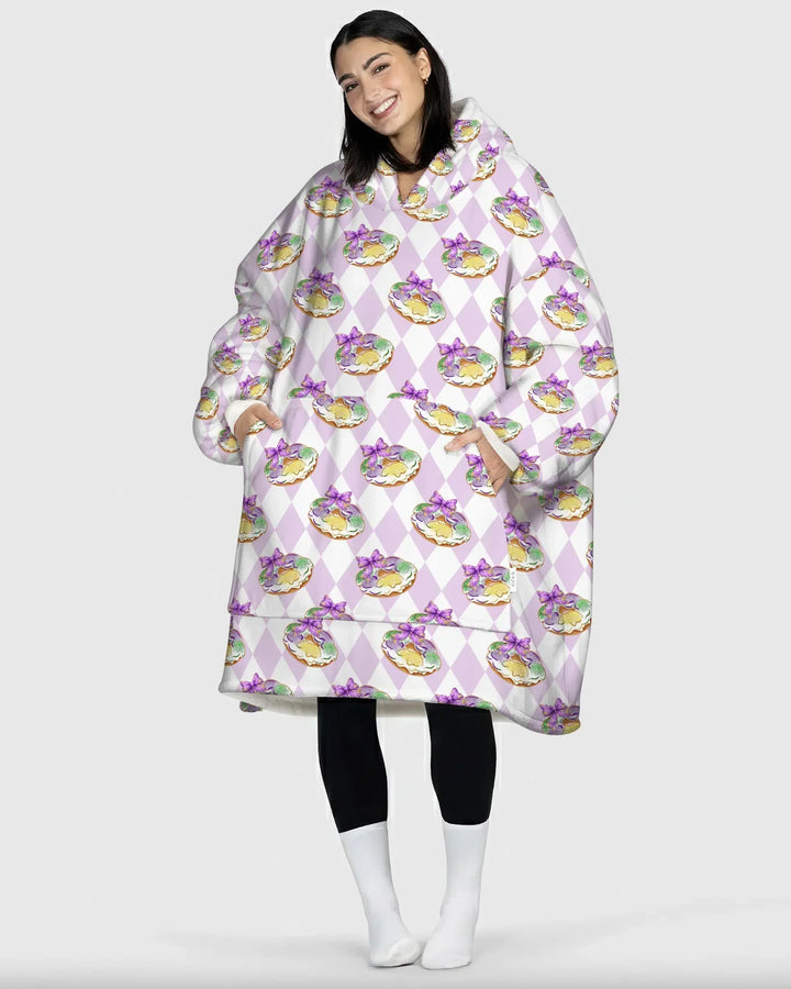 Mardi Gras Donut Wearable Bamboo Blanket Hoodie