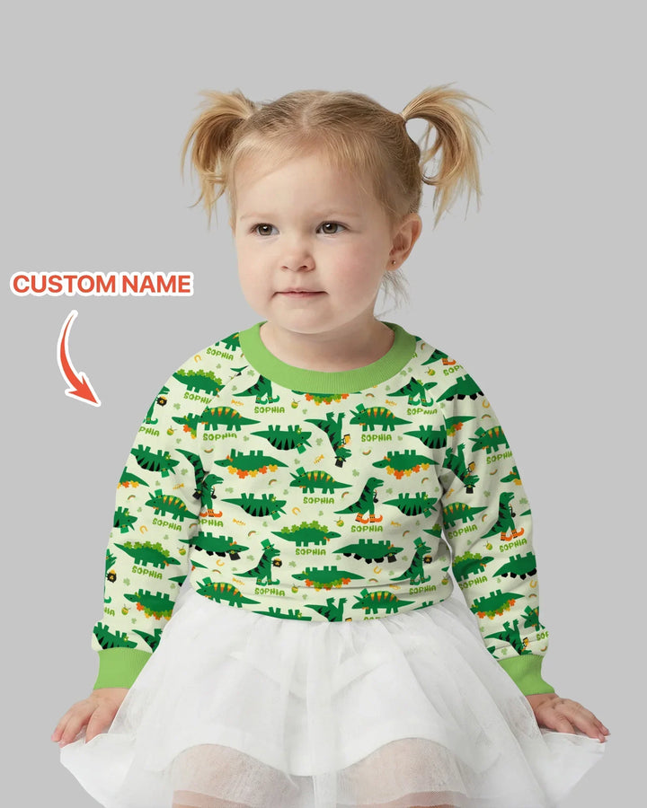 St. Patrick's Day Dinosaurs Custom Bamboo Crewneck Sweatshirt