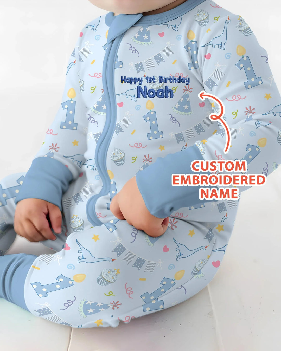 Personalized 1st Birthday Boy Embroidered Baby Bamboo Convertible Zippy