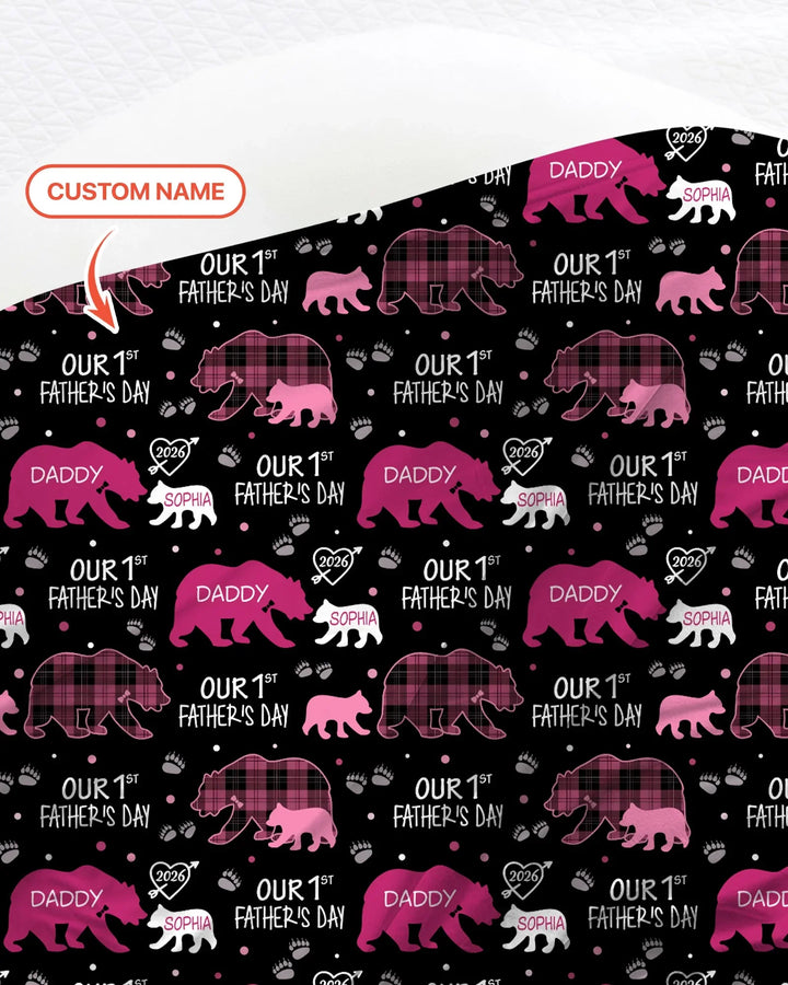 Our 1st Father's Day Daddy Bear & Me Matching swaddle blanket