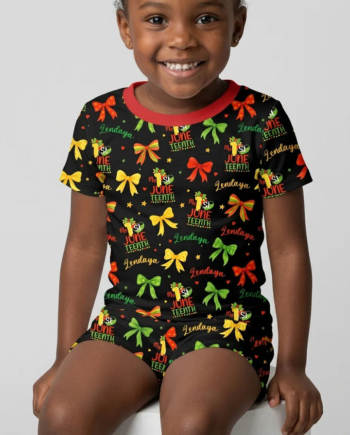 Little Miss Juneteenth Bamboo Two Piece Short Sleeve Shorts Pajama Set