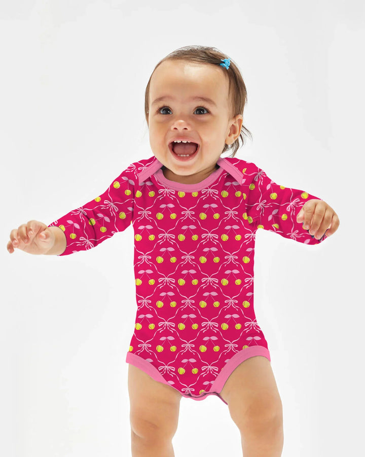 Cherry Baseball Softball Mom and Girl Matching Bamboo Bodysuit