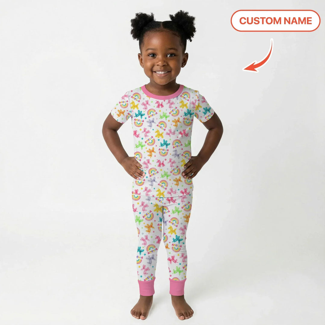 Sweet Balloon Dreams Custom Name Bamboo Two Piece Short Sleeve Pajama Set