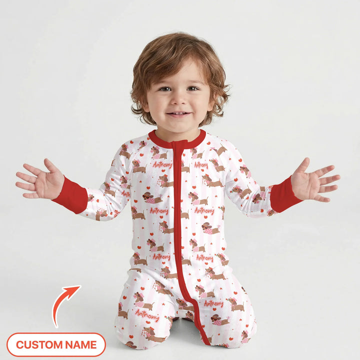 Custom Name Valentine Dachshund Family Matching Bamboo Convertible Zippy