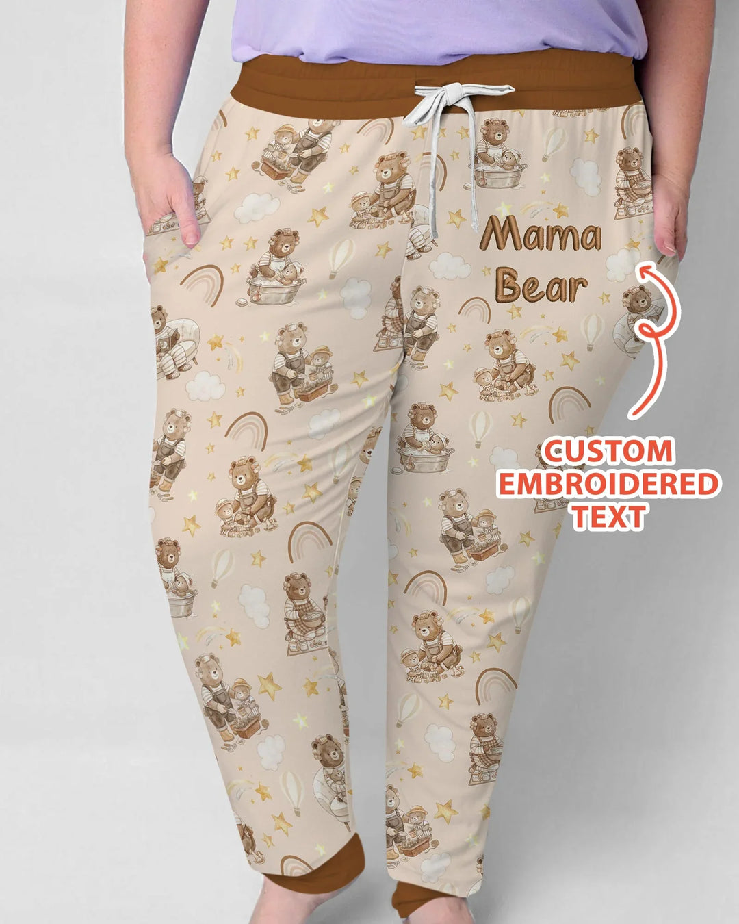 Embroidered Mama Bear and Baby Bear Bamboo Women Pajama Set