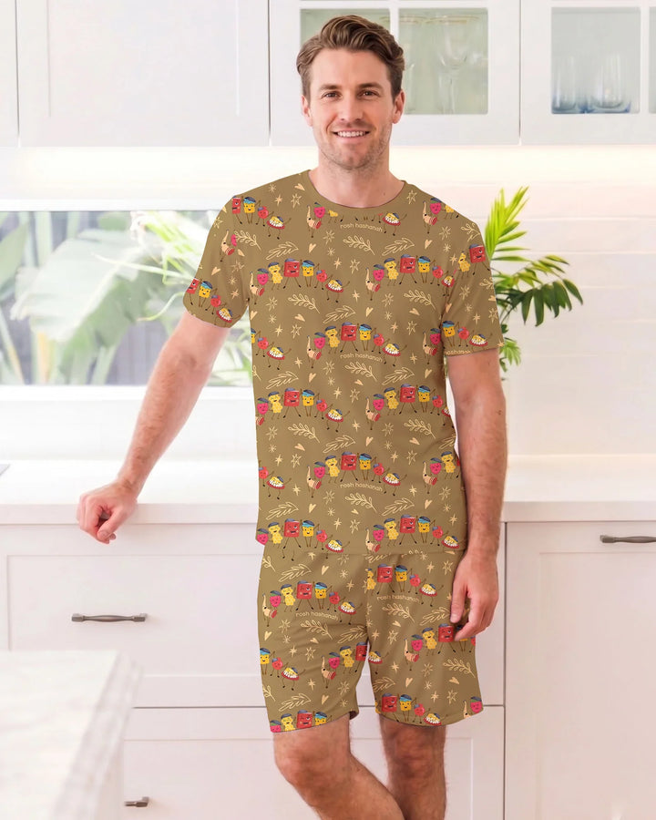Let's Celebrate Rosh Hashanah Bamboo Men Short Sleeve Short Pajama Set