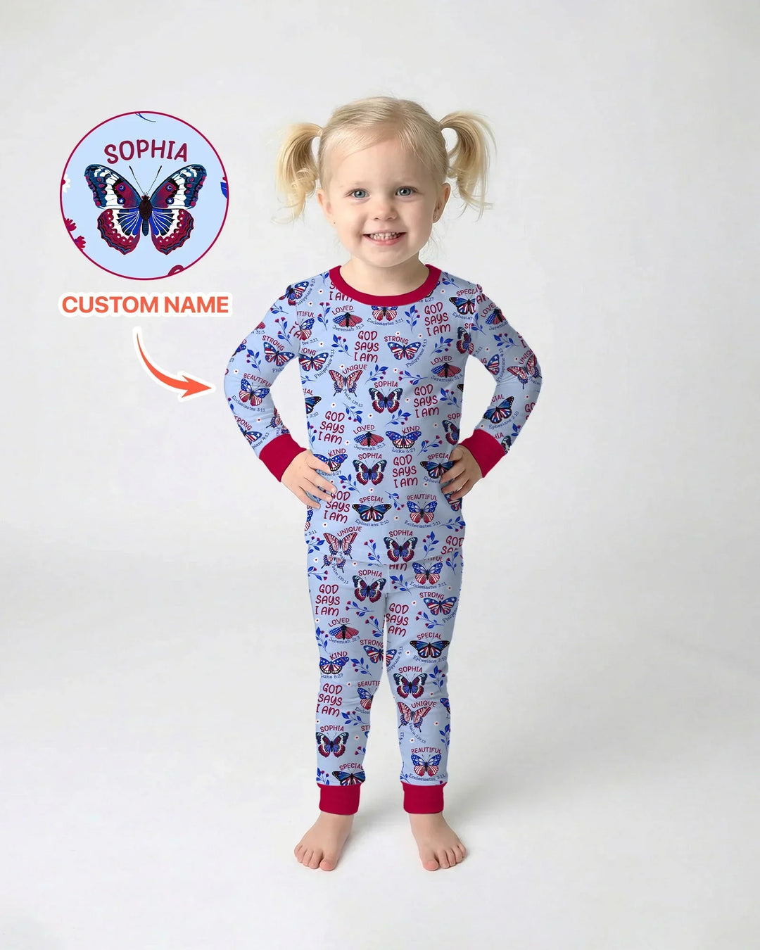 God Says I Am - Liberty Wings Custom Name Bamboo Two Piece Long Sleeve Pajama Set