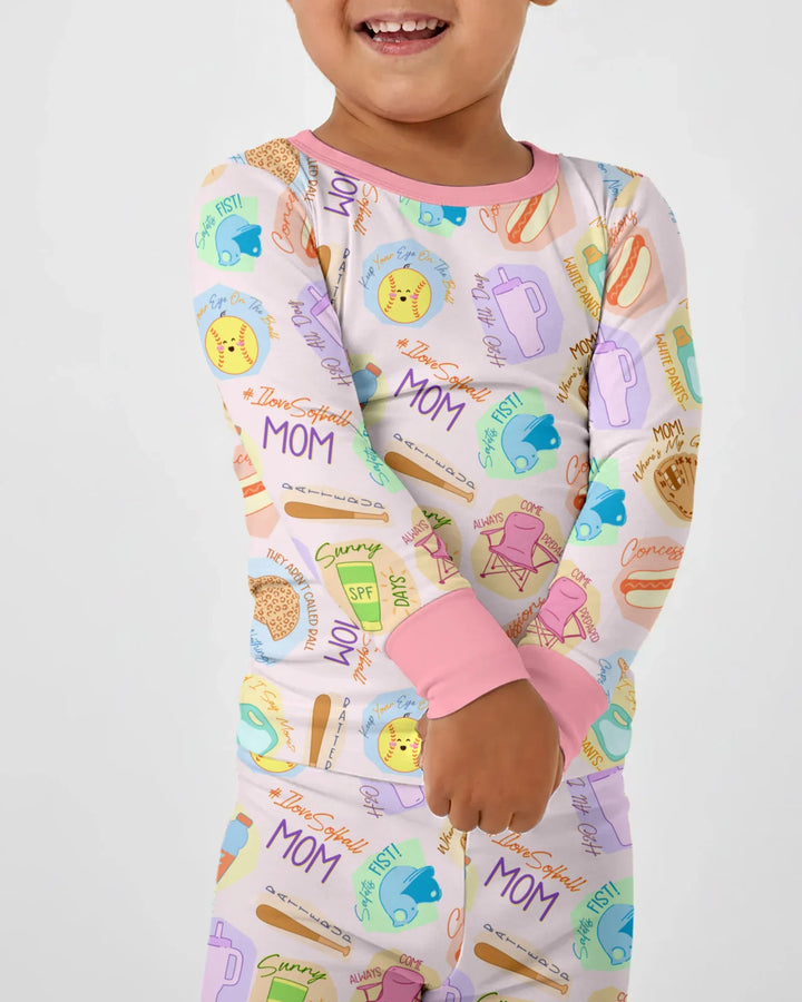 SoftBall Mom Saves The Days Two Piece Long Sleeve Pajama Set