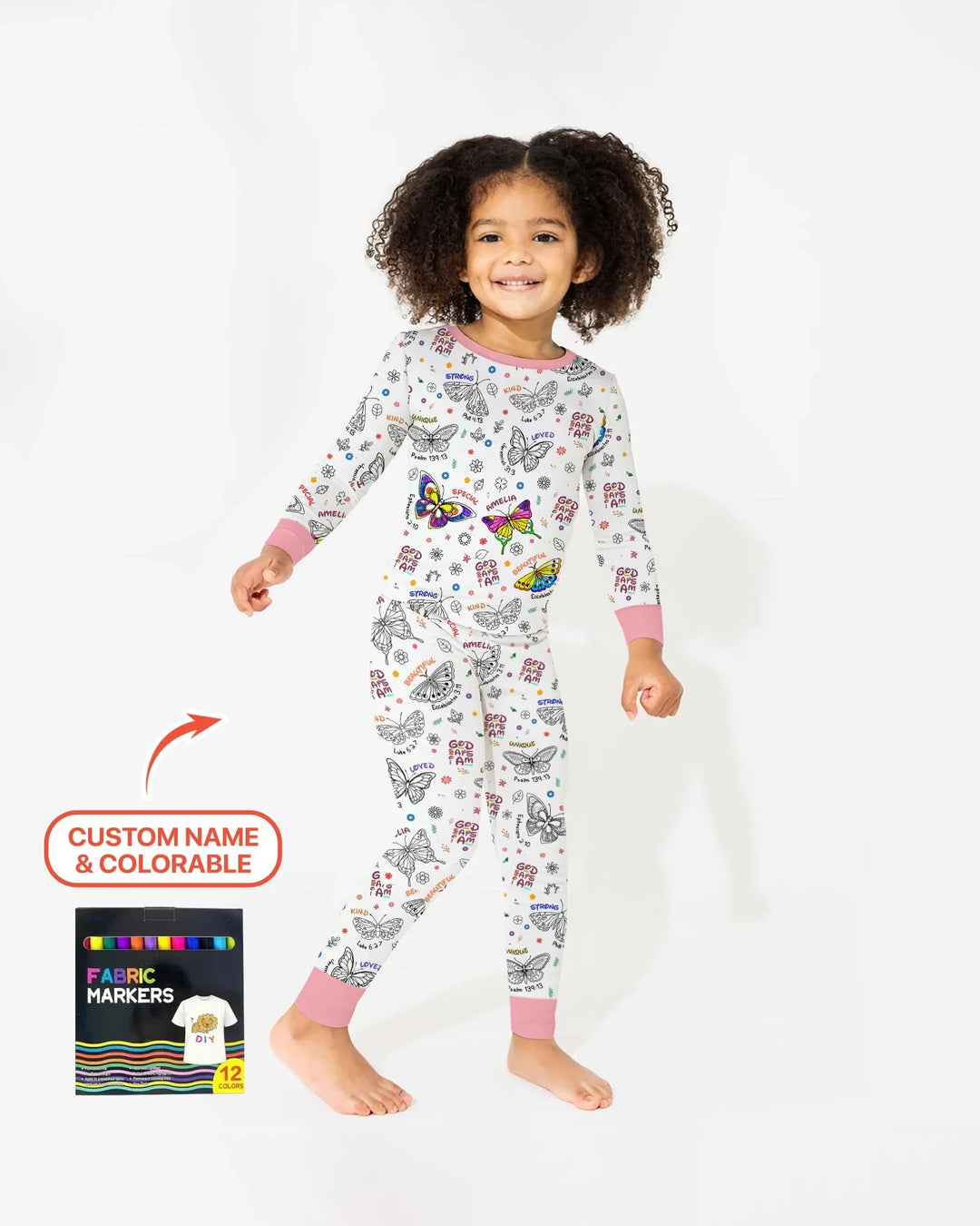 Colorable Custom Name God Says I Am Butterfly Bamboo Two Piece Long Sleeve Pajama Set