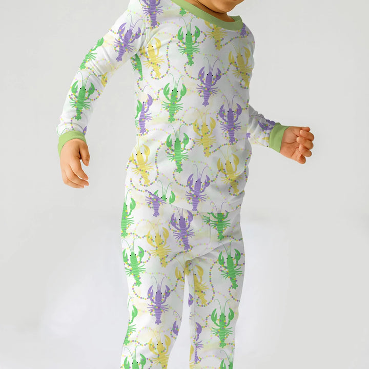 Mardi Gras Crawfish Family Matching Bamboo Two Piece Long Sleeve Pajama Set