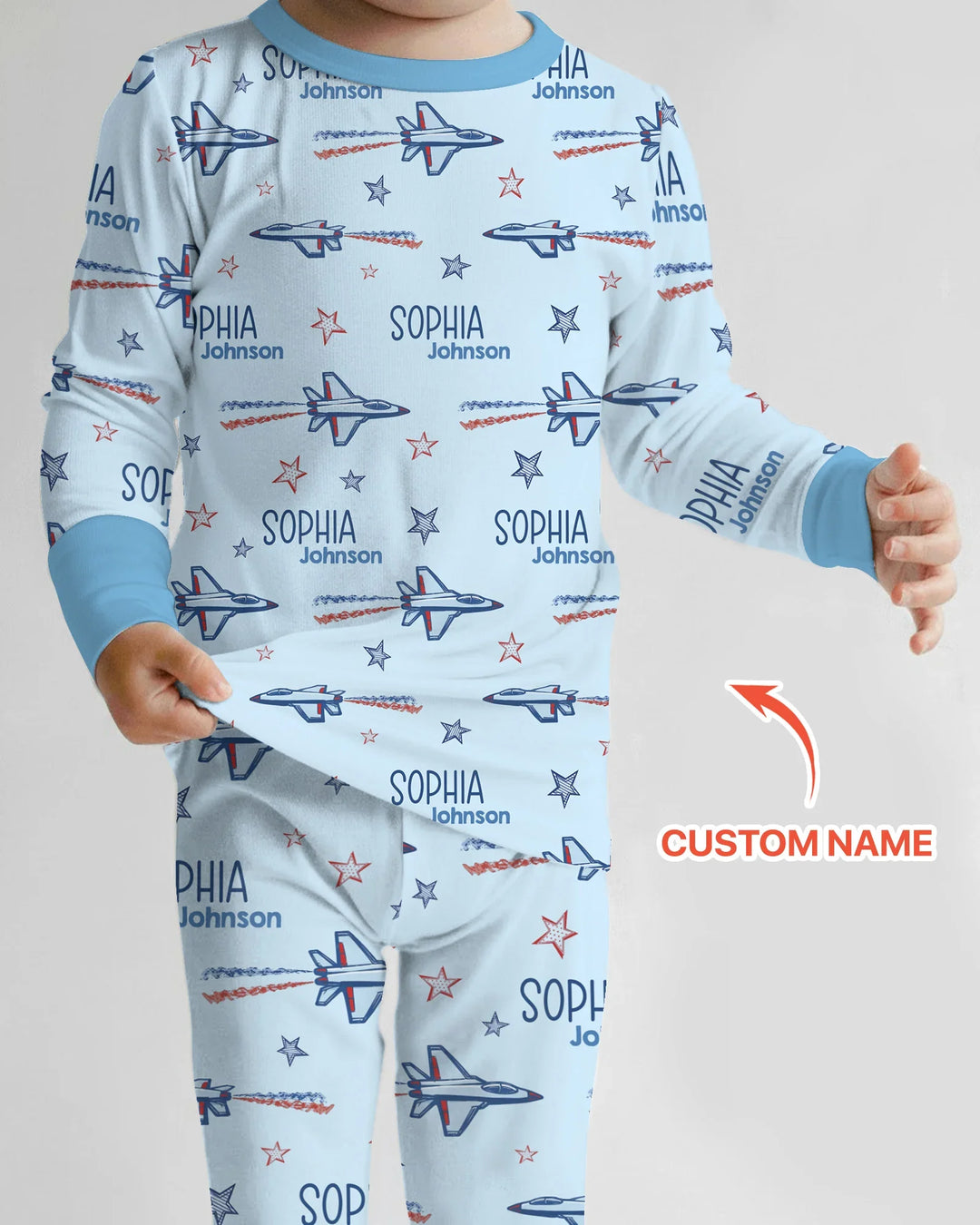 Patriotic American Flag Jet Fighter Bamboo Two Piece Long Sleeve Pajama Set