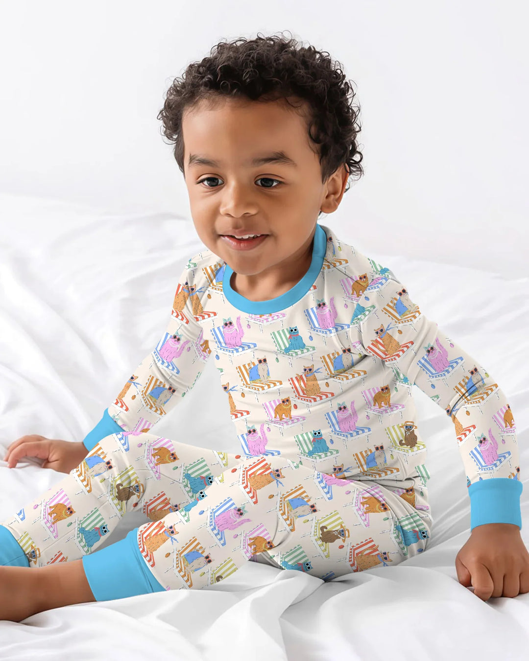 Meow Sunbathing Mommy & Me Matching Bamboo Two Piece Long Sleeve Pajama Set