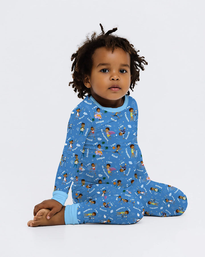 Black Boys I Am Smart Bamboo Two Piece Long Sleeve Pajama Set