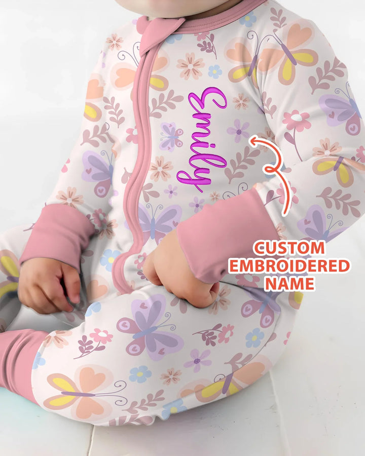 Custom Embroidered Name Butterfly Bamboo Convertible Zippy