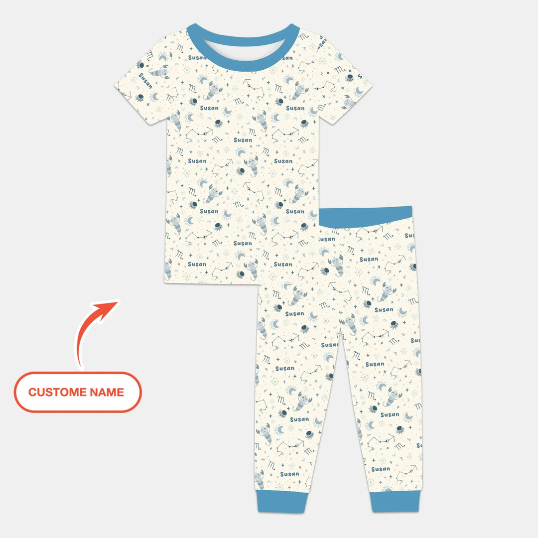 Bohemian Baby Zodiac Signs Custom Name Bamboo Two Piece Short Sleeve Pajama Set