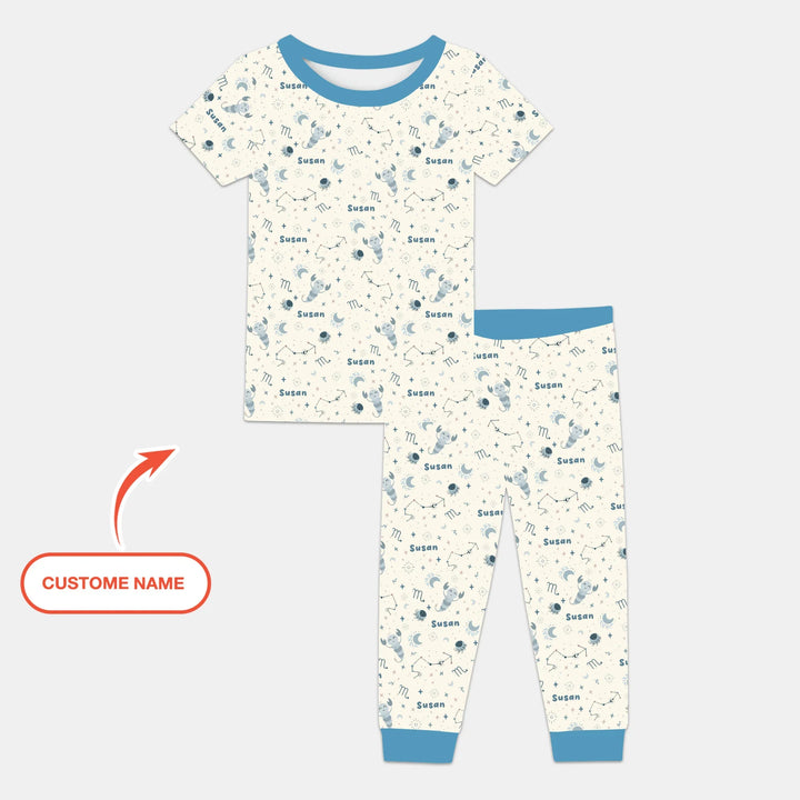 Bohemian Baby Zodiac Signs Custom Name Bamboo Two Piece Short Sleeve Pajama Set