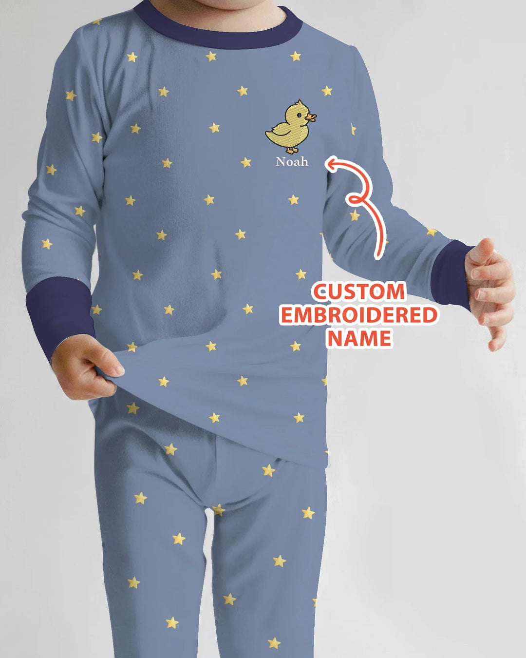 Embroidered Custom Name Animal Bamboo Two Piece Long Sleeve Pajama Set