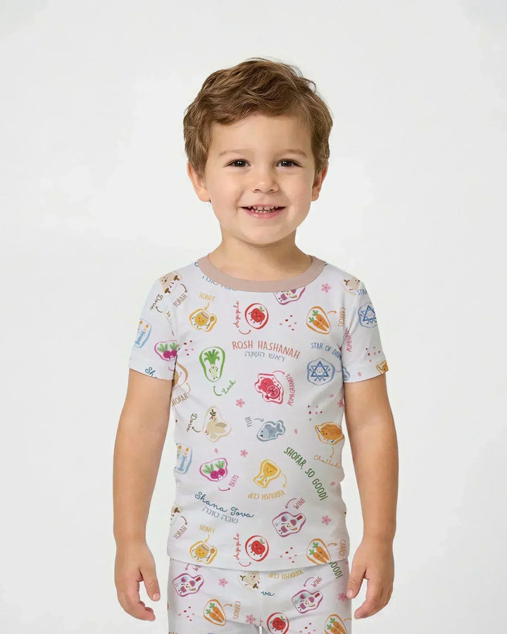 Happy Rosh Hashanah Bamboo Two Piece Short Sleeve Pajama Set