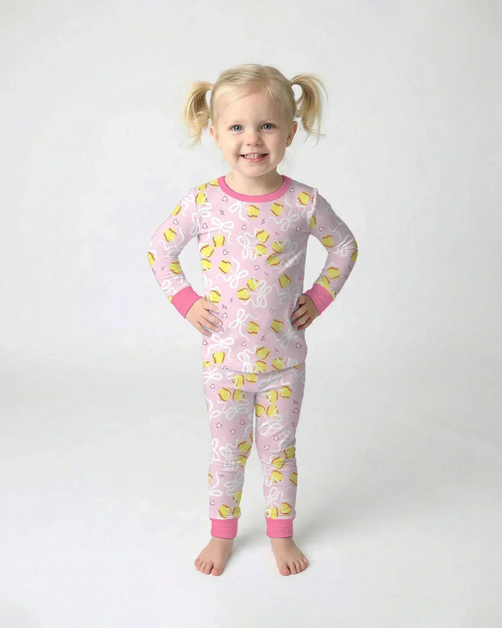 Softball Cherry Mom And Girl Matching Bamboo Two Piece Long Sleeve Pajama Set
