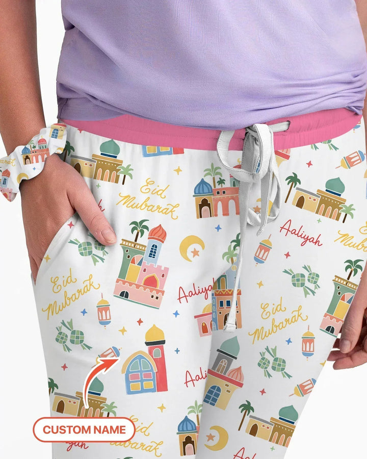 Eid Mubarak Custom Name Bamboo Women Pajama Set