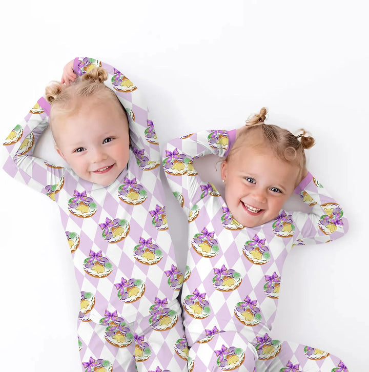 Mardi Gras Donut Bamboo Two Piece Short Sleeve Pajama Set