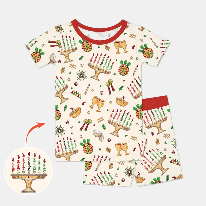 Happy Kwanzaa Bamboo Two Piece Short Sleeve Shorts Pajama Set