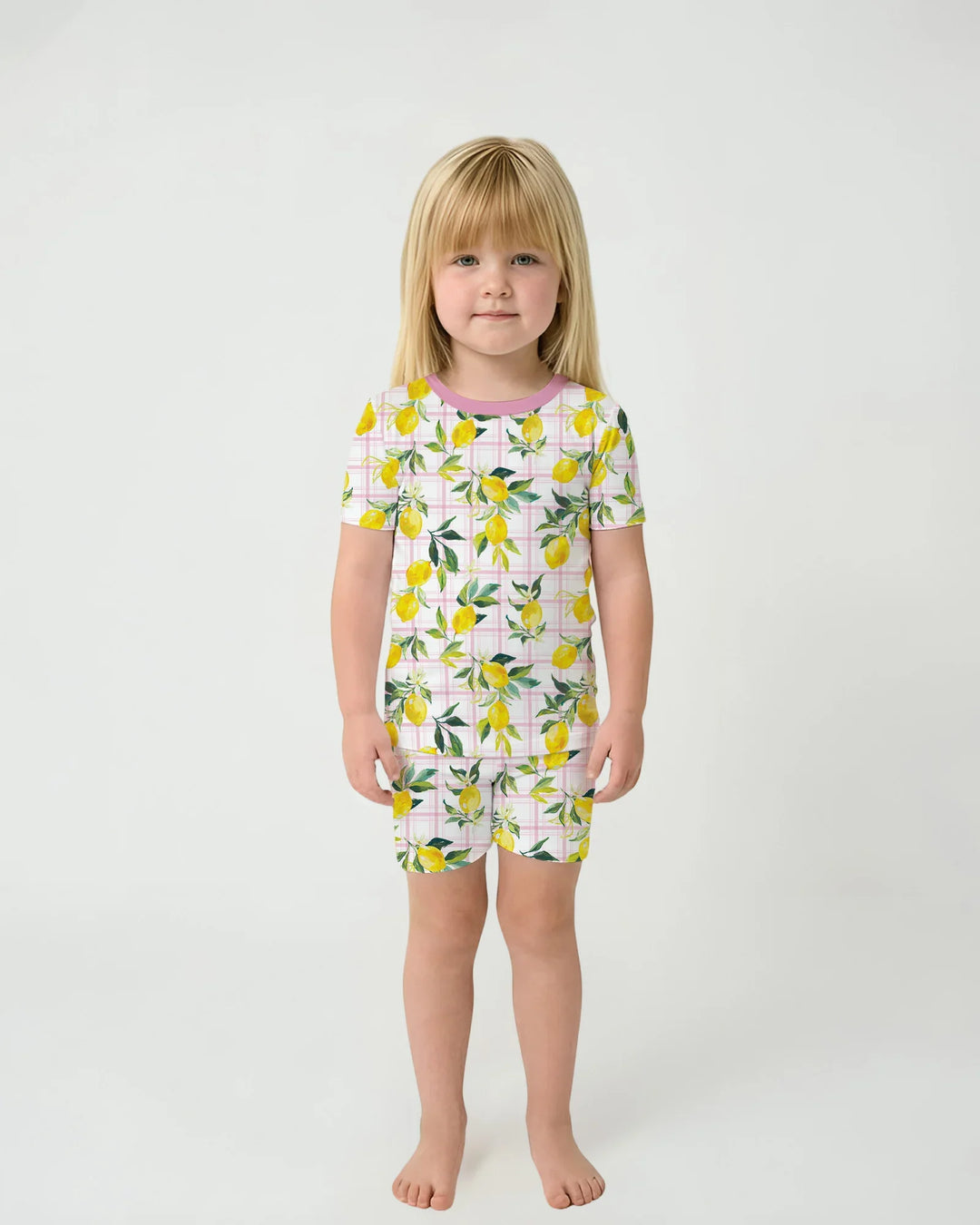 Mediterranean Lemons Family Matching Bamboo Two Piece Short Sleeve Shorts Pajama Set