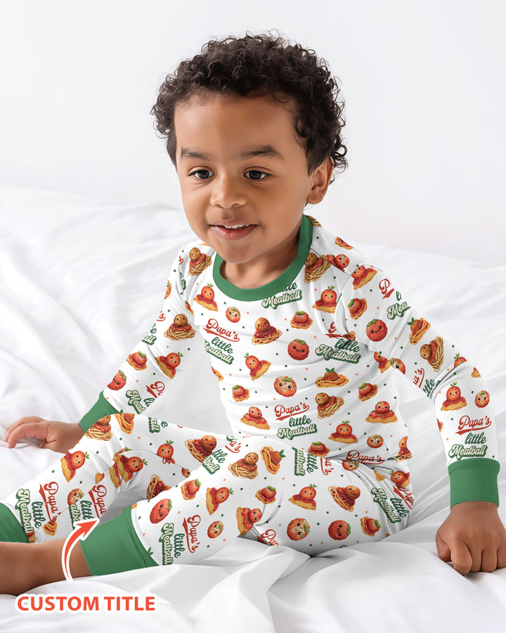 Custom Name Little Meatball Bamboo Two Piece Long Sleeve Pajama Set