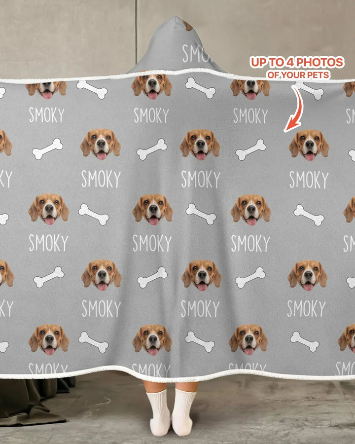 Custom Name and Pet Photos Bamboo Wearable Hooded Blanket