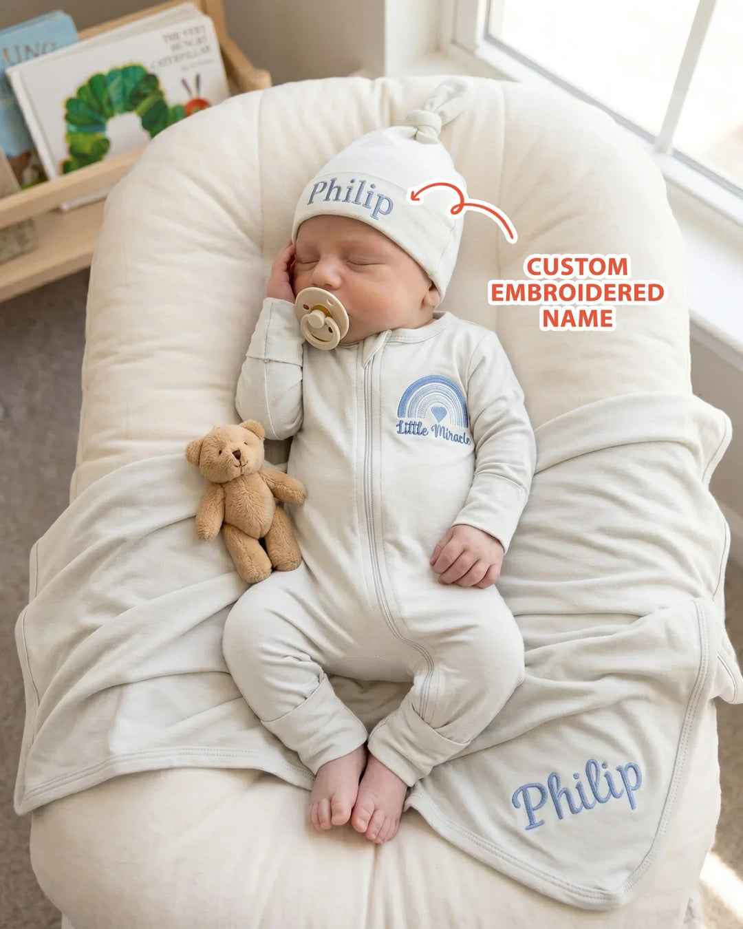 Personalized Little Miracle Blue Embroidered Bamboo Hat