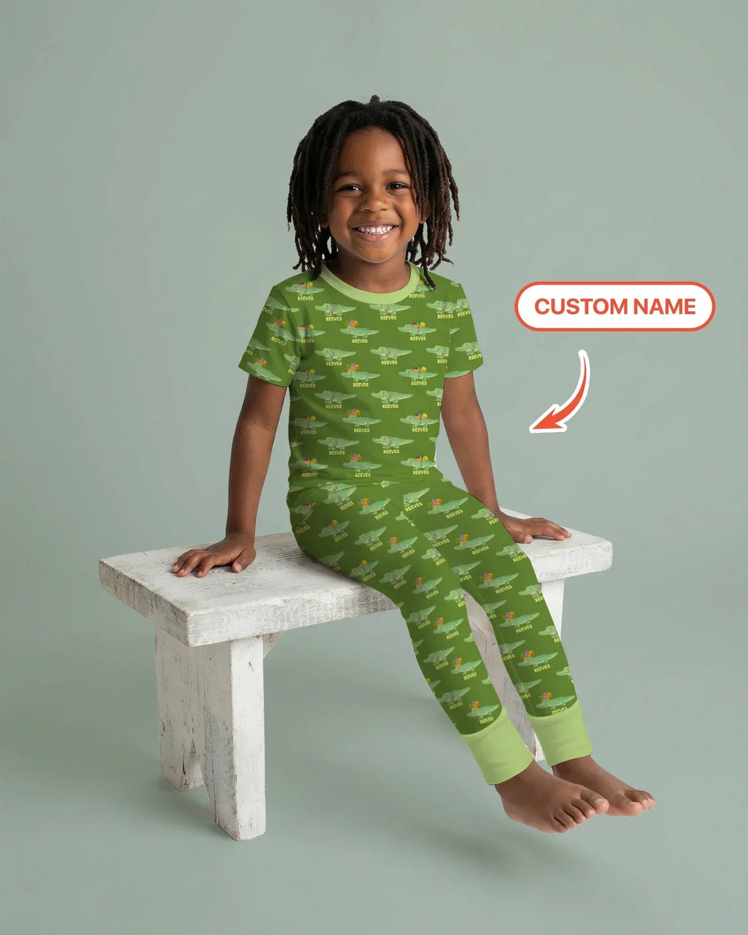 Custom Name Mardi Gras Gator Bamboo Two Piece Short Sleeve Pajama Set
