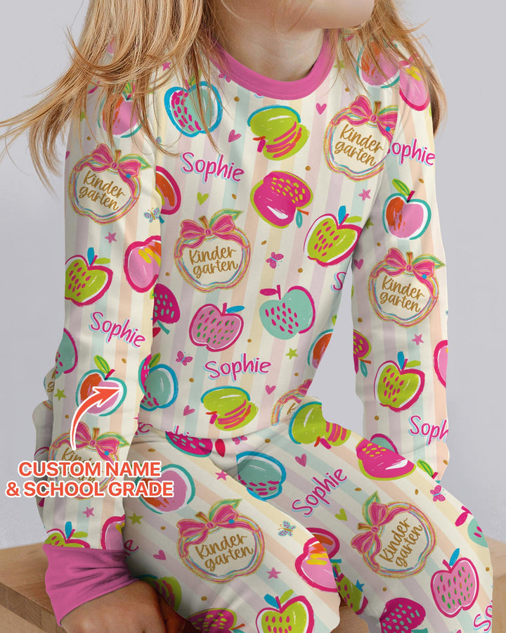 Custom Grade Preppy Apple Bamboo Two Piece Long Sleeve Pajama Set