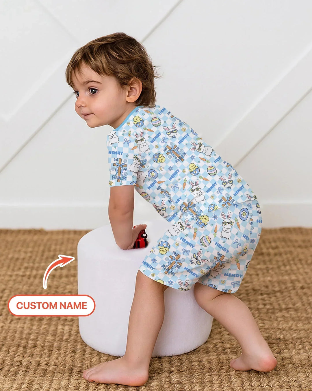 Custom Name Retro Easter Bamboo Two Piece Short Sleeve Shorts Pajama Set