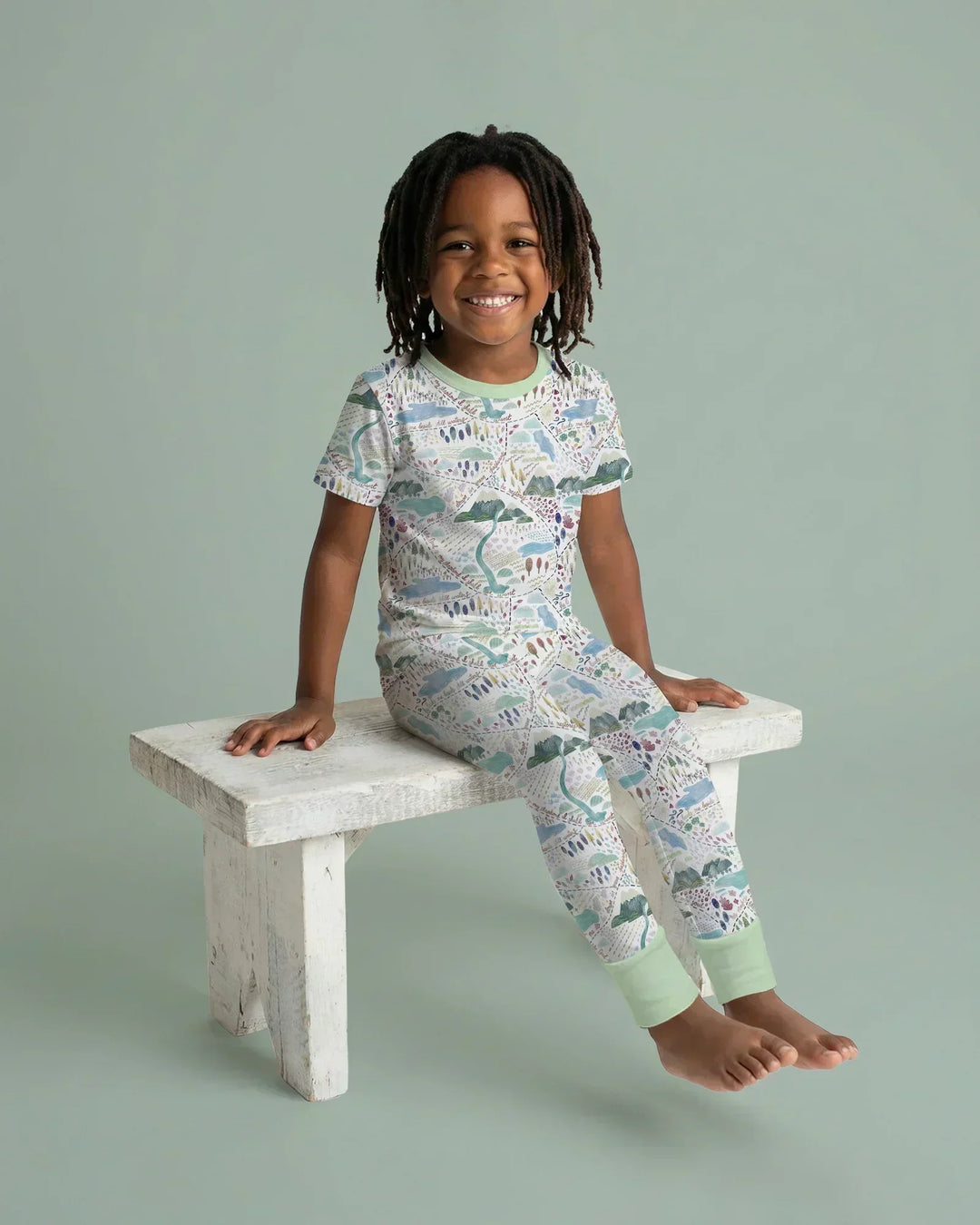 Whimsical Psalms 23 Map Bamboo Two Piece Short Sleeve Pajama Set