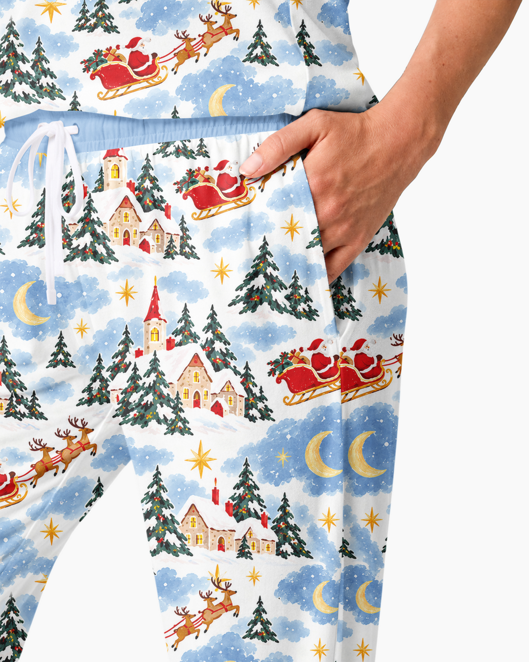 Whimsical Santa's Winter Village Bamboo Women Pajama Set