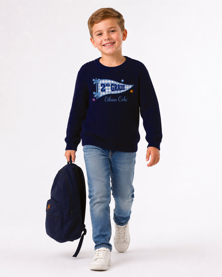 Cute Kindergarten Embroidered Baby Name Bamboo Knit Sweater Bubble