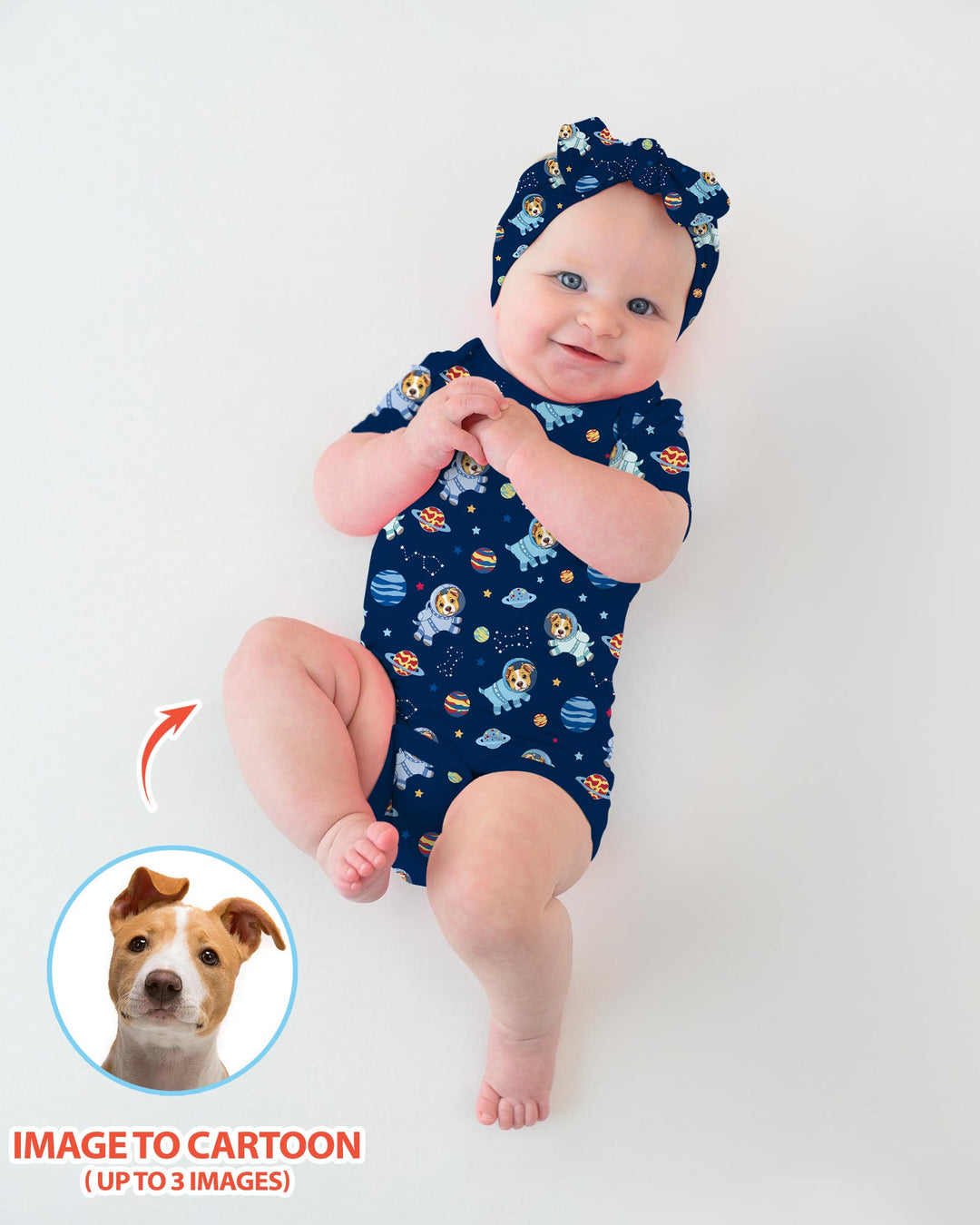 Astronaut Custom Pet Image Family Matching Bamboo Bodysuit