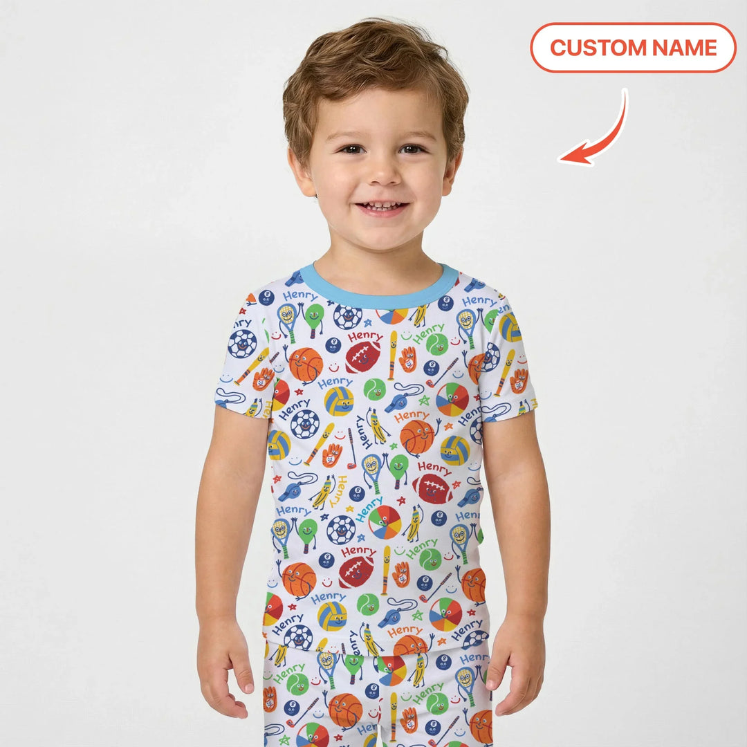 Play Ball Custom Name Bamboo Two Piece Short Sleeve Pajama Set