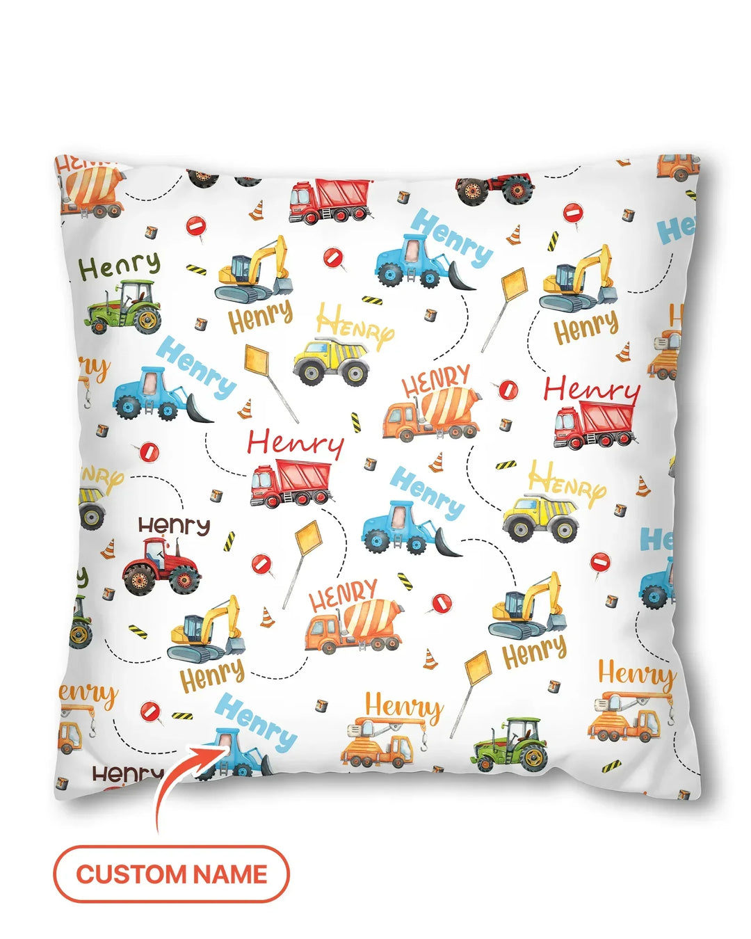 Construction Vehicles Custom Name Bamboo Pillow Case