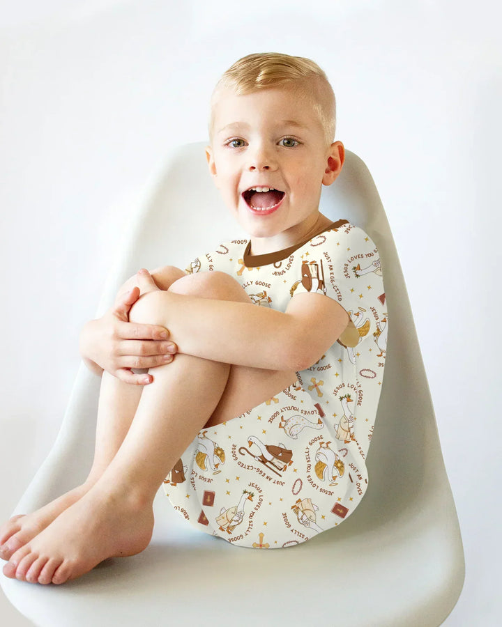 Jesus Loves You Silly Goose Bamboo Two Piece Short Sleeve Shorts Pajama Set