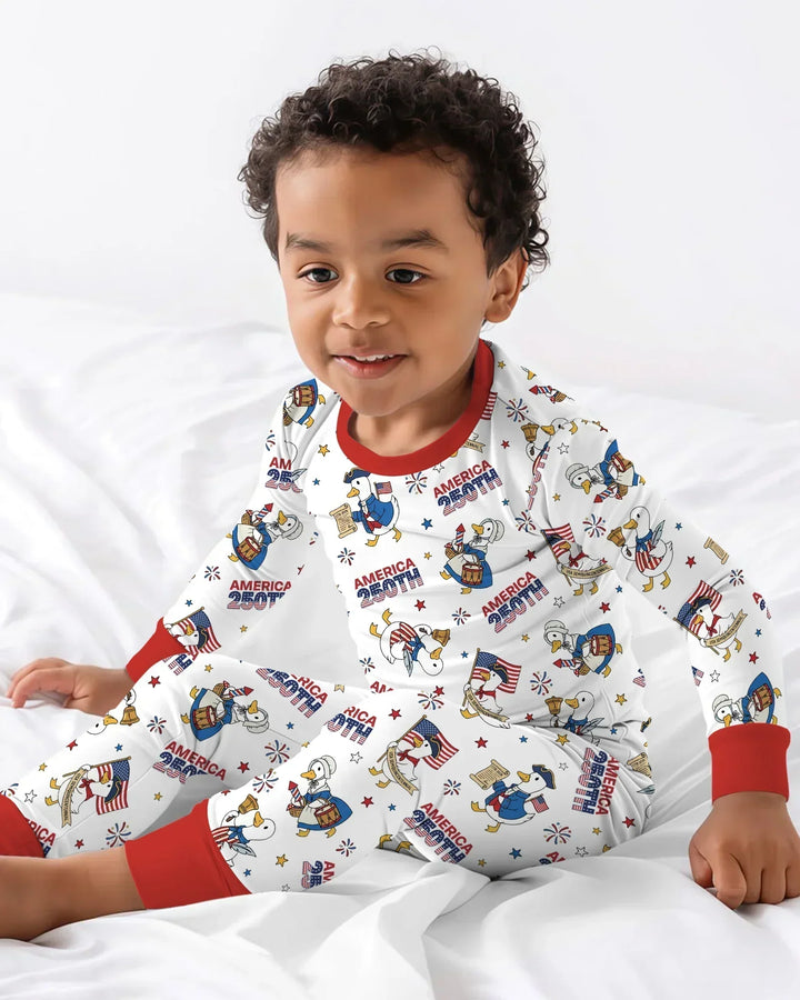 Patriotic Goose Celebrating 250 Years Bamboo Two Piece Long Sleeve Pajama Set